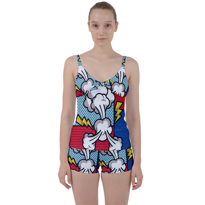 Rays Smoke Pop Art Style Vector Illustration Tie Front Two Piece Tankini