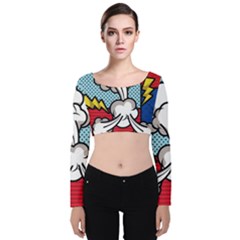 Rays Smoke Pop Art Style Vector Illustration Velvet Long Sleeve Crop Top by Amaryn4rt