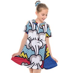 Rays Smoke Pop Art Style Vector Illustration Kids  Short Sleeve Shirt Dress by Amaryn4rt