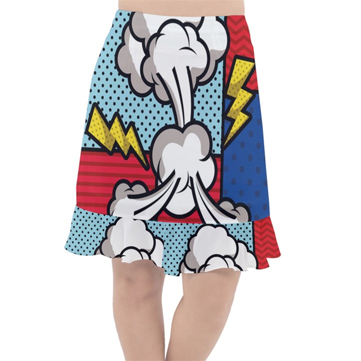 Rays Smoke Pop Art Style Vector Illustration Fishtail Chiffon Skirt