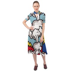 Rays Smoke Pop Art Style Vector Illustration Keyhole Neckline Chiffon Dress by Amaryn4rt