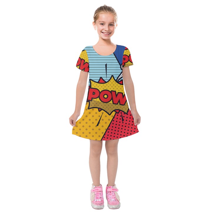 Pow Word Pop Art Style Expression Vector Kids  Short Sleeve Velvet Dress