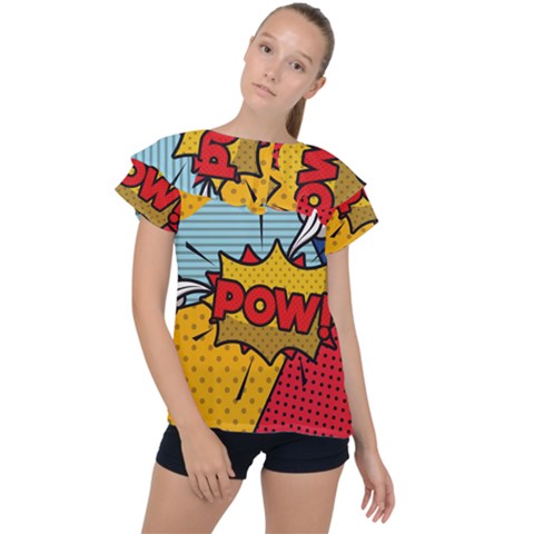 Pow Word Pop Art Style Expression Vector Ruffle Collar Chiffon Blouse by Amaryn4rt