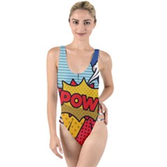 Pow Word Pop Art Style Expression Vector High Leg Strappy Swimsuit by Amaryn4rt