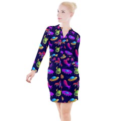 Space Pattern Button Long Sleeve Dress by Amaryn4rt