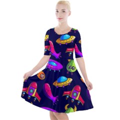 Space Pattern Quarter Sleeve A-line Dress by Amaryn4rt