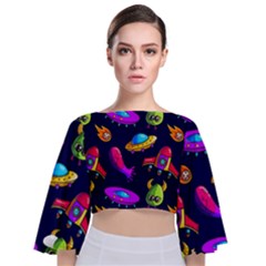 Space Pattern Tie Back Butterfly Sleeve Chiffon Top by Amaryn4rt