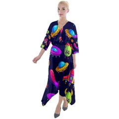 Space Pattern Quarter Sleeve Wrap Front Maxi Dress by Amaryn4rt