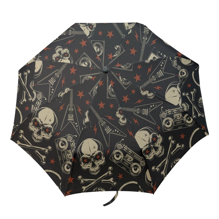 Grunge Seamless Pattern With Skulls Folding Umbrellas