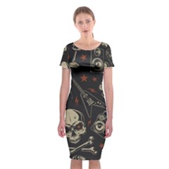 Grunge Seamless Pattern With Skulls Classic Short Sleeve Midi Dress by Amaryn4rt