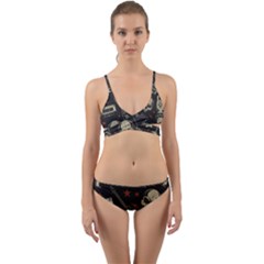 Grunge Seamless Pattern With Skulls Wrap Around Bikini Set by Amaryn4rt