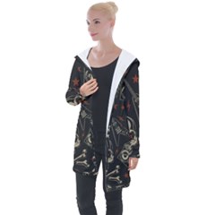 Grunge Seamless Pattern With Skulls Longline Hooded Cardigan by Amaryn4rt