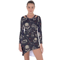 Grunge Seamless Pattern With Skulls Asymmetric Cut-out Shift Dress by Amaryn4rt