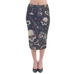 Grunge Seamless Pattern With Skulls Velvet Midi Pencil Skirt by Amaryn4rt