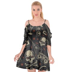 Grunge Seamless Pattern With Skulls Cutout Spaghetti Strap Chiffon Dress