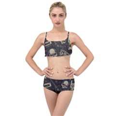 Grunge Seamless Pattern With Skulls Layered Top Bikini Set by Amaryn4rt