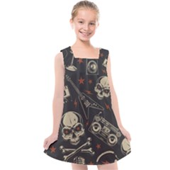 Grunge Seamless Pattern With Skulls Kids  Cross Back Dress