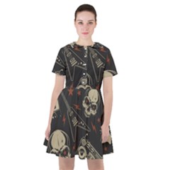 Grunge Seamless Pattern With Skulls Sailor Dress by Amaryn4rt