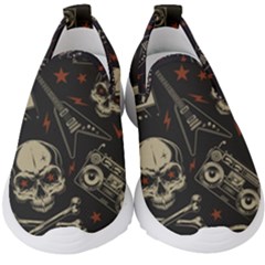 Grunge Seamless Pattern With Skulls Kids  Slip On Sneakers by Amaryn4rt