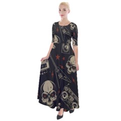 Grunge Seamless Pattern With Skulls Half Sleeves Maxi Dress by Amaryn4rt