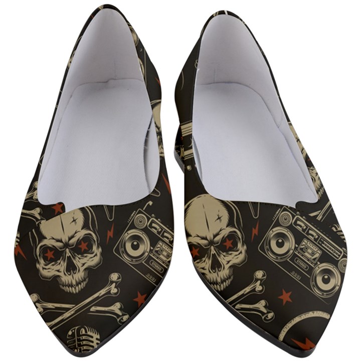 Grunge Seamless Pattern With Skulls Women s Block Heels 