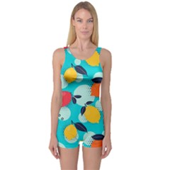 Pop Art Style Citrus Seamless Pattern One Piece Boyleg Swimsuit