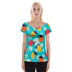 Pop Art Style Citrus Seamless Pattern Cap Sleeve Top by Amaryn4rt