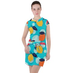 Pop Art Style Citrus Seamless Pattern Drawstring Hooded Dress