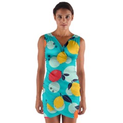 Pop Art Style Citrus Seamless Pattern Wrap Front Bodycon Dress by Amaryn4rt