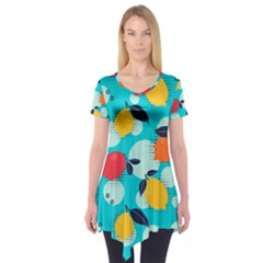 Pop Art Style Citrus Seamless Pattern Short Sleeve Tunic  by Amaryn4rt