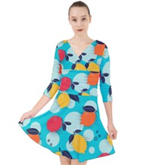 Pop Art Style Citrus Seamless Pattern Quarter Sleeve Front Wrap Dress by Amaryn4rt