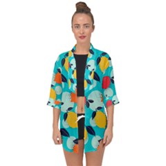 Pop Art Style Citrus Seamless Pattern Open Front Chiffon Kimono by Amaryn4rt