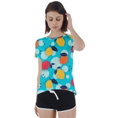 Pop Art Style Citrus Seamless Pattern Short Sleeve Foldover Tee