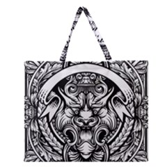 Tiger Illustration Vintage Border Frame Engraving With Retro Ornament Pattern Antique Rococo Style Zipper Large Tote Bag by Amaryn4rt