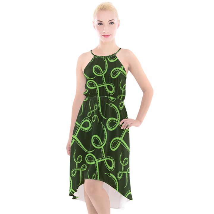 Snakes Seamless Pattern High-Low Halter Chiffon Dress 