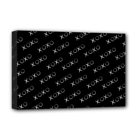 Xoxo Black And White Pattern, Kisses And Love Geometric Theme Deluxe Canvas 18  X 12  (stretched) by Casemiro