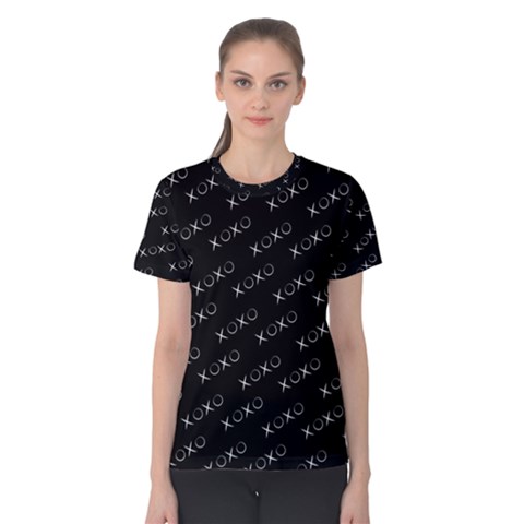 Xoxo Black And White Pattern, Kisses And Love Geometric Theme Women s Cotton Tee by Casemiro