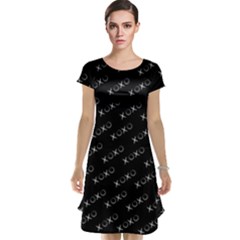 Xoxo Black And White Pattern, Kisses And Love Geometric Theme Cap Sleeve Nightdress by Casemiro