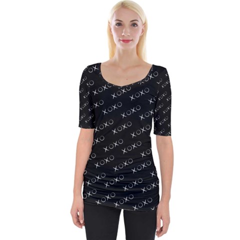 Xoxo Black And White Pattern, Kisses And Love Geometric Theme Wide Neckline Tee by Casemiro