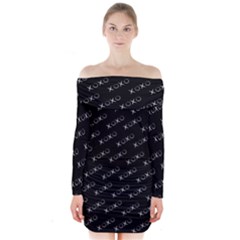 Xoxo Black And White Pattern, Kisses And Love Geometric Theme Long Sleeve Off Shoulder Dress by Casemiro