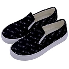 Xoxo Black And White Pattern, Kisses And Love Geometric Theme Kids  Canvas Slip Ons by Casemiro