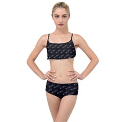 Xoxo Black And White Pattern, Kisses And Love Geometric Theme Layered Top Bikini Set by Casemiro