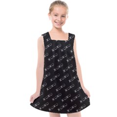 Xoxo Black And White Pattern, Kisses And Love Geometric Theme Kids  Cross Back Dress by Casemiro