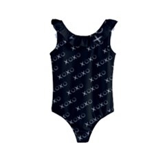 Xoxo Black And White Pattern, Kisses And Love Geometric Theme Kids  Frill Swimsuit by Casemiro