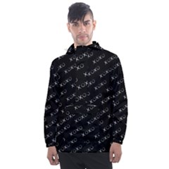 Xoxo Black And White Pattern, Kisses And Love Geometric Theme Men s Front Pocket Pullover Windbreaker by Casemiro