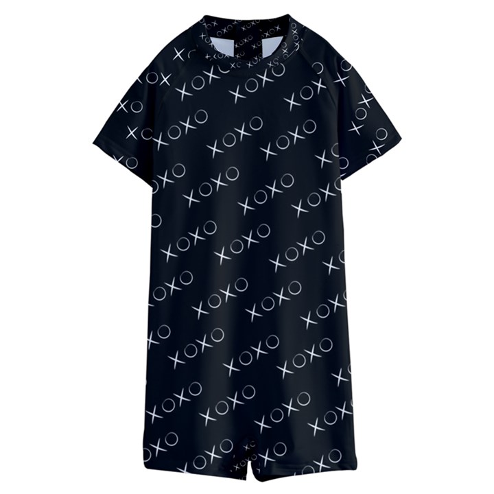 XOXO black and white pattern, kisses and love geometric theme Kids  Boyleg Half Suit Swimwear