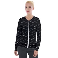 Xoxo Black And White Pattern, Kisses And Love Geometric Theme Velour Zip Up Jacket by Casemiro