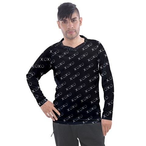 Xoxo Black And White Pattern, Kisses And Love Geometric Theme Men s Pique Long Sleeve Tee by Casemiro