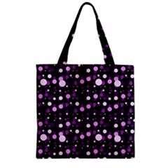 Purple, Pink Bokeh Dots, Asymmetric Polka Dot With Modern Twist Zipper Grocery Tote Bag by Casemiro