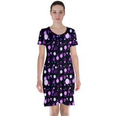 Purple, Pink Bokeh Dots, Asymmetric Polka Dot With Modern Twist Short Sleeve Nightdress by Casemiro